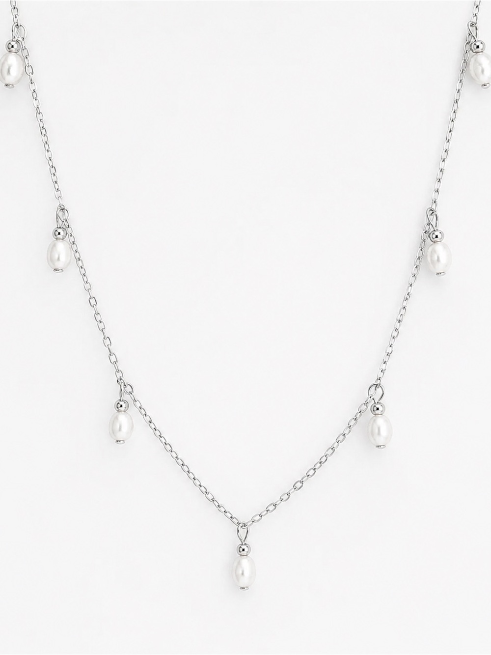 Silver Tone Pearl Drop Necklace | Stainless Steel